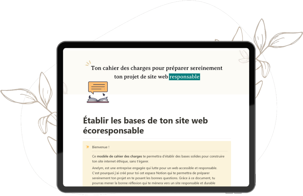 Présentation sur une tablette d’un cahier des charge pour construire son site web éthique