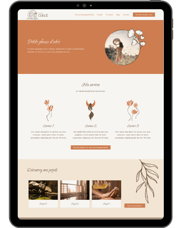Site web ecoconçu chaleureux pour thérapeuthe sur tablette