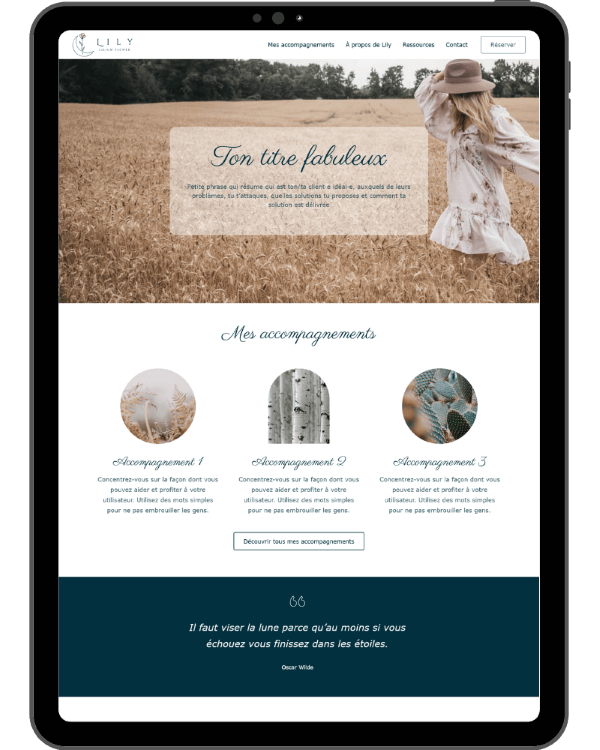 Site web ecoconçu sobre pour thérapeuthe du bien-être sur tablette