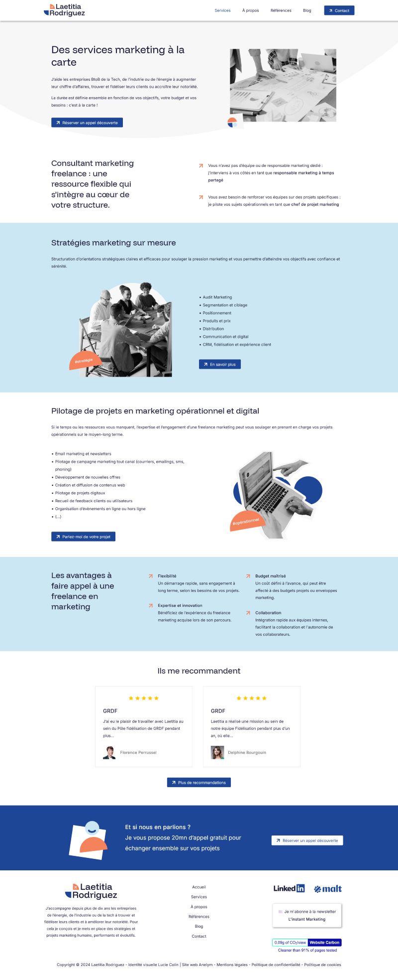Maquette de la page des services